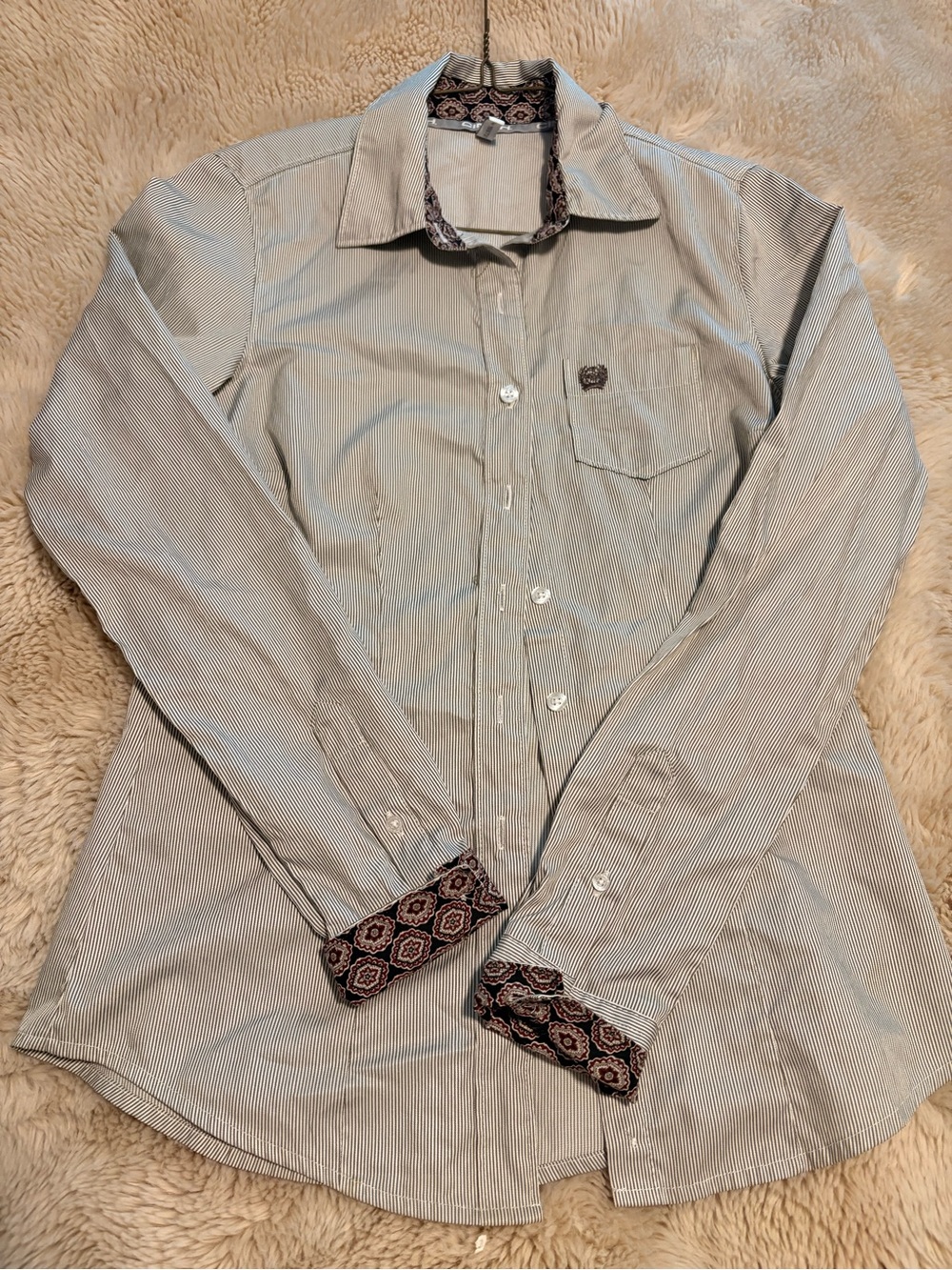 Cinch XS TENCEL Women's Striped Button-Down Shirt with Olive Stripes